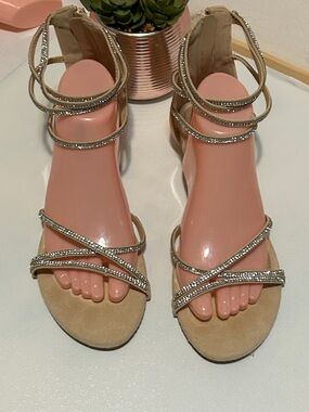 Elegant Beige Strappy Sandals with Rhinestone Accents